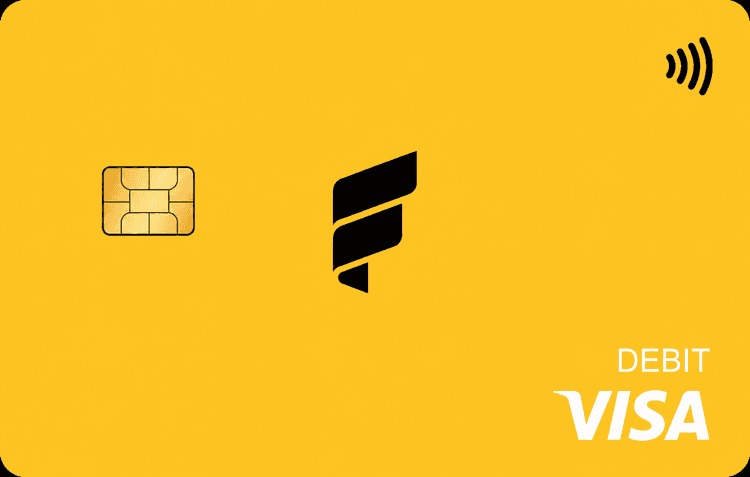 Bright yellow Fold Visa debit card front