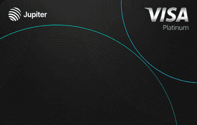 Black Jupiter Visa Platinum card with teal and cyan curved-line artwork