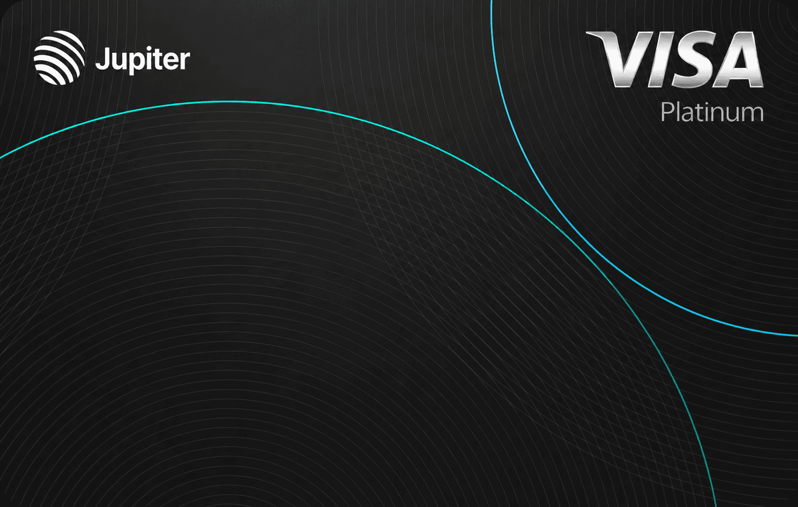 Black Jupiter Visa Platinum card with teal and cyan curved-line artwork